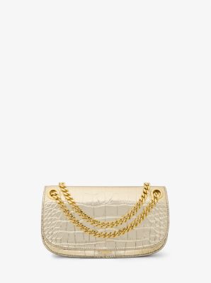 Michael Kors Collection Christie Mini Metallic Crocodile Embossed Leather Envelope Bag