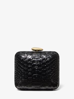 Michael Kors Tina Mini Python Embossed Leather Minaudie Re In Black