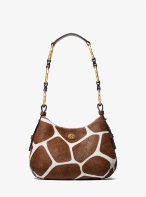 Petit sac porté épaule bohème en poil de vachette à imprimé girafe