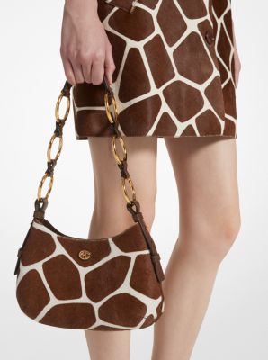 Petit sac porté épaule bohème en poil de vachette à imprimé girafe