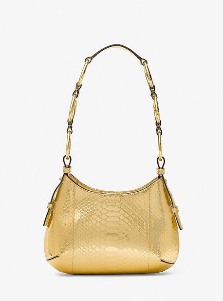Michael Kors Bardot Mini Metallic Python Embossed Leather Hobo Shoulder Bag In Gold