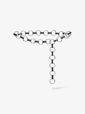 mk marisa silver-tone and leather ring belt - fekete - michael kors