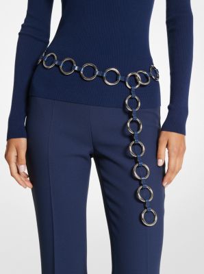 Marisa Silver-Tone and Leather Ring Belt