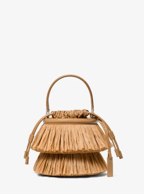 Michael Kors Ischia Mini Leather And Fringe Bucket Bag In Natural