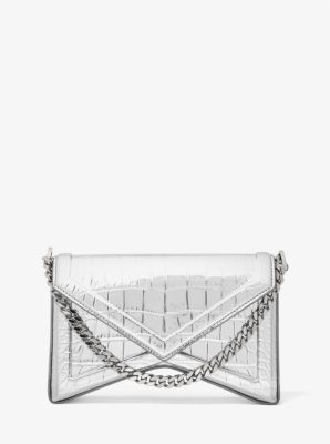 Manhatta Metallic Crocodile Embossed Leather Shoulder Bag