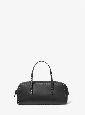 Michael Kors Roberta Hand-stitched Pebbled Leather Satchel In Black