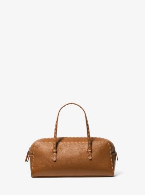 Shop Michael Kors Roberta Hand-stitched Pebbled Leather Satchel In Pink