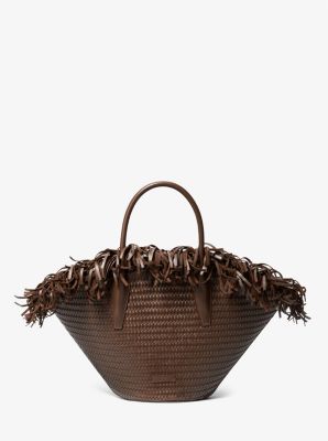 Michael Kors Collection Sardinia Large Hand-Woven Leather Basket Tote Bag