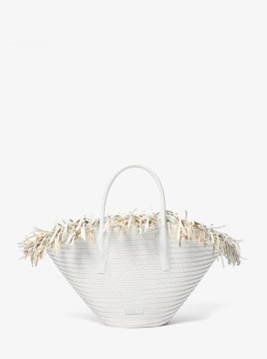 Michael Kors Sardinia Large Hand-woven Leather Basket Tote Bag In White