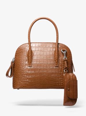 Bolso satchel Kaitlin mediano de piel con relieve de cocodrilo