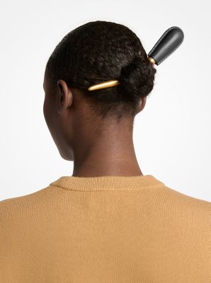 Leather Wrapped Brass Hair Pin in NEGRO | Michael Kors