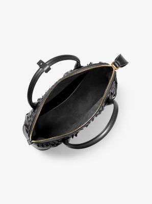 Kaitlin Large Fringed Woven Leather Dome Satchel