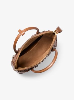 Kaitlin Large Fringed Woven Leather Dome Satchel