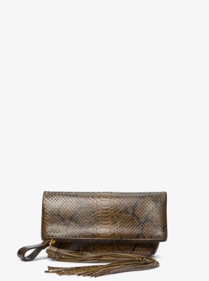 Lily Snake Embossed Leather Foldover Clutch