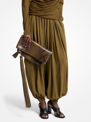 Lily Snake Embossed Leather Foldover Clutch