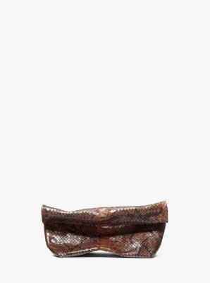 Maggie Snake Embossed Leather Lunch Bag Clutch