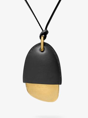 Brushed Brass and Leather Wrapped Pendant Necklace