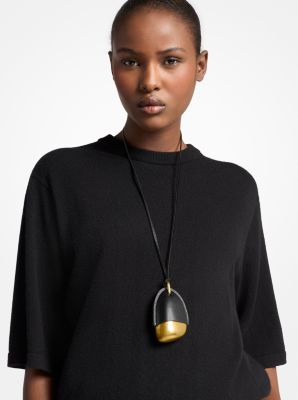 Brushed Brass and Leather Wrapped Pendant Necklace