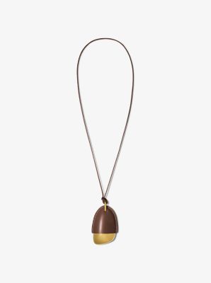 Brushed Brass and Leather Wrapped Pendant Necklace