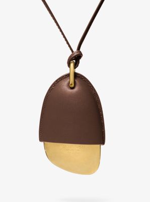 Brushed Brass and Leather Wrapped Pendant Necklace