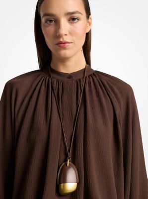 Brushed Brass and Leather Wrapped Pendant Necklace