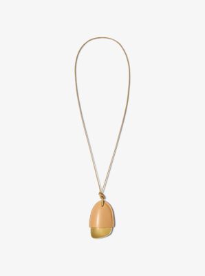 Brushed Brass and Leather Wrapped Pendant Necklace