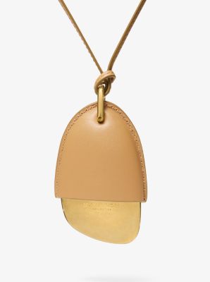 Brushed Brass and Leather Wrapped Pendant Necklace