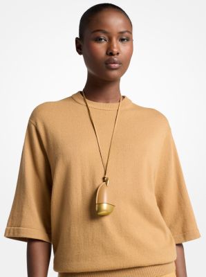 Brushed Brass and Leather Wrapped Pendant Necklace