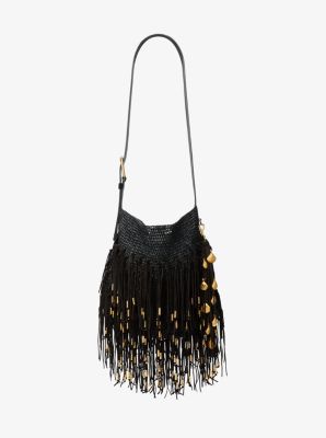 Antibes Fringed Raffia and Suede Messenger Bag | Michael Kors