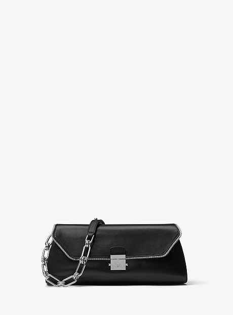 Mia Zipper Leather Framed Shoulder Bag - BLACK - 31T7MMAL3L