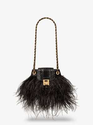 Bancroft Feather and Snakeskin Disco Pouch | Michael Kors