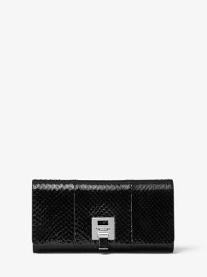 MICHAEL Michael Kors Croc Embossed Travel Continental Leather Wallet in  Black