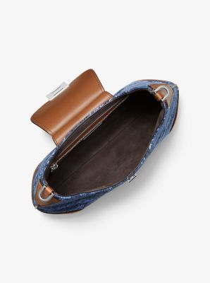 Bancroft Medium Signature Print Denim Shoulder Bag in DENIM | Michael Kors