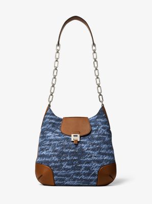 Bancroft Oversized Signature Print Denim Shoulder Bag Michael Kors Canada