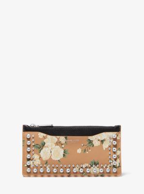 Large Studded Floral Leather Card Case | Michael Kors