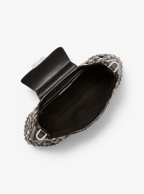 Bancroft Medium Leopard Calf Hair and Studded Leather Shoulder Bag in IVORY | Michael Kors