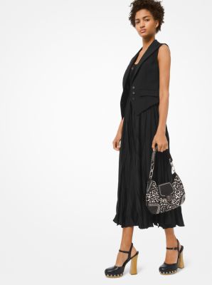 Bancroft Medium Leopard Calf Hair and Studded Leather Shoulder Bag in IVORY | Michael Kors