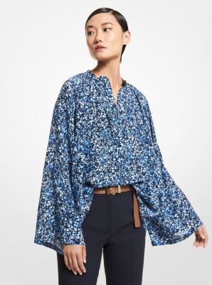 Floral Organic Silk Crepe De Chine Tunic in CORNFLOWER | Michael Kors