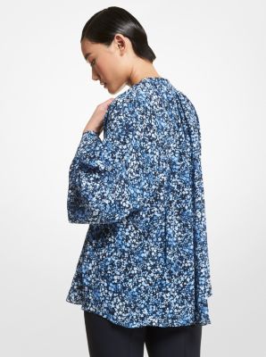 Floral Organic Silk Crepe De Chine Tunic in CORNFLOWER | Michael Kors