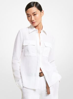 Linen Cargo Shirt in OPTIC WHITE | Michael Kors