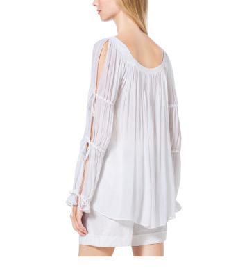 Crinkle-Crep&eacute; Peasant Blouse