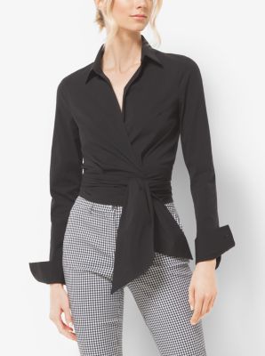 Cotton-Poplin Wrap Blouse