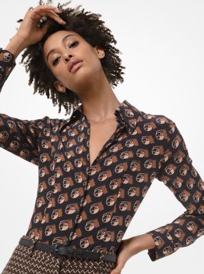 Studio 54 Print Crushed Silk Crepe De Chine Blouse