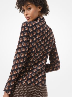 Studio 54 Print Crushed Silk Crepe De Chine Blouse