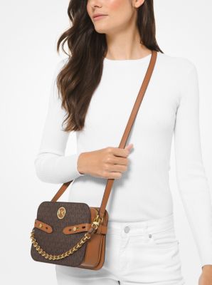 Gradient leather crossbody bag with all-over embossed eagle