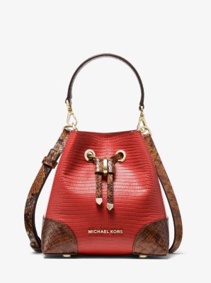 Michael Kors Red Snake Embossed Leather Satchel Crossbody Bag