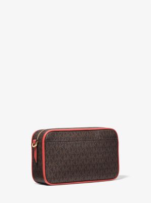 Michael Kors Red/Beige Signature Coated Canvas and Leather Jet Set Camera  Bag Michael Kors