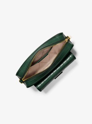 Leather Handbag Croc Zipper Evening Clutch in Green