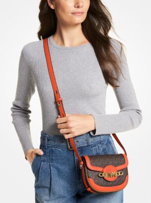 Michael Kors Ladies Hally Extra-Small Embellished Logo Crossbody Bag- Orange:  Handbags