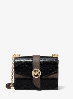 Michael Kors Women's Greenwich Extra-Small Logo Embossed Patent Leather Crossbody Bag - Black